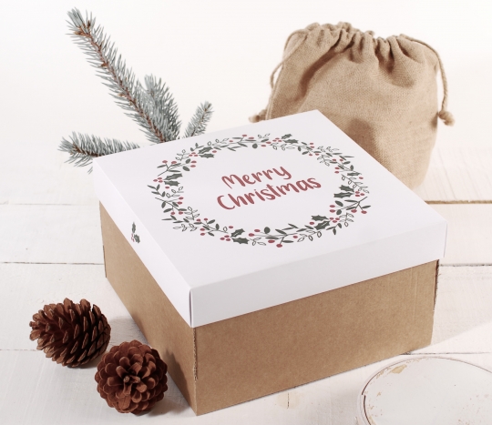 Caja cuadrada con tapa y estampado navideño