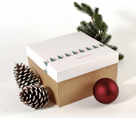 Caja cuadrada con tapa y estampado navideño 