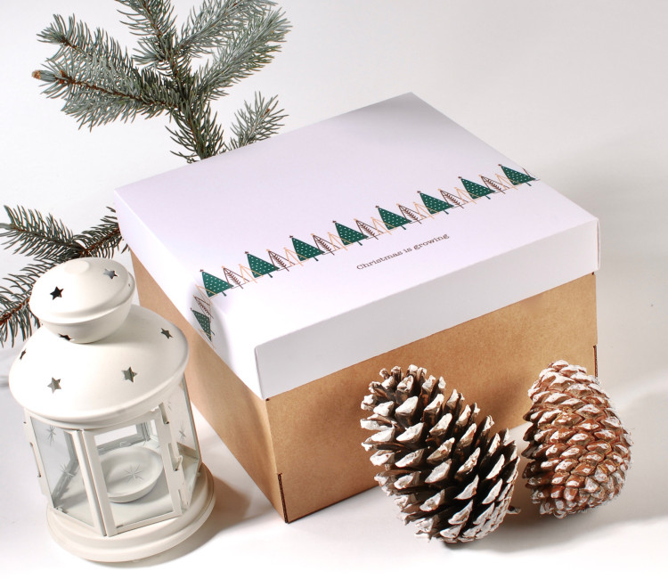 Caja cuadrada con tapa y estampado navideño Caja cuadrada con tapa y estampado navideño