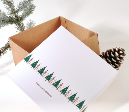 Boîte carrée avec couvercle et impression de Noël 
