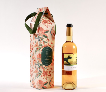 Caja para botella de vino con asa de cinta