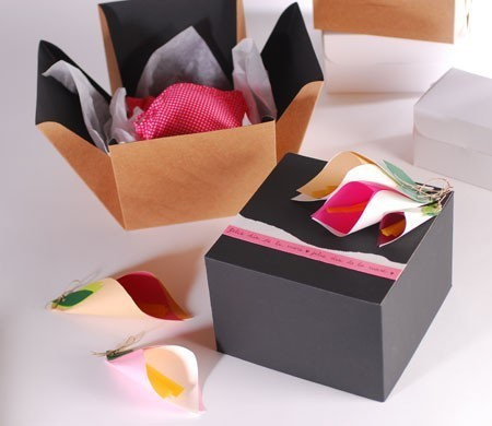 Cube-Shaped Gift Box with Ribbon and Paper Flowers