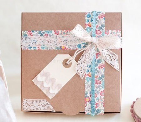 Pretty Gift Box with Floral Ribbon and Lace