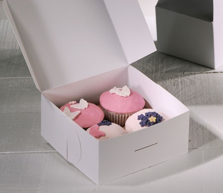 Boîte pour 4 Cupcakes avec Décoration Rose | Packaging pour Pâtisserie