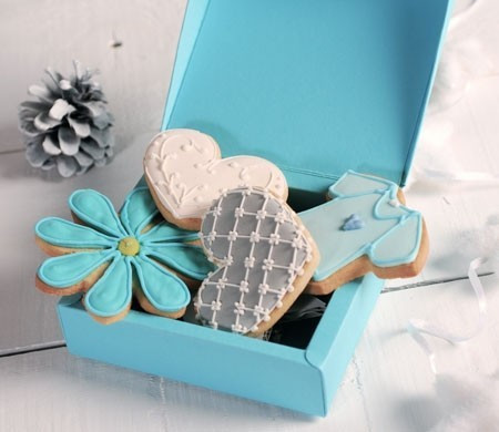 Turquoise gift box for cookies