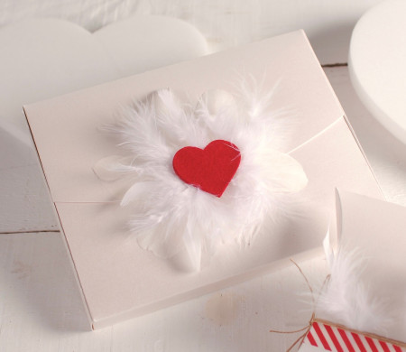 Geschenkbox mit Herz und Federn | Romantische Verpackung