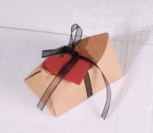 Box with ribbon and a felt heart