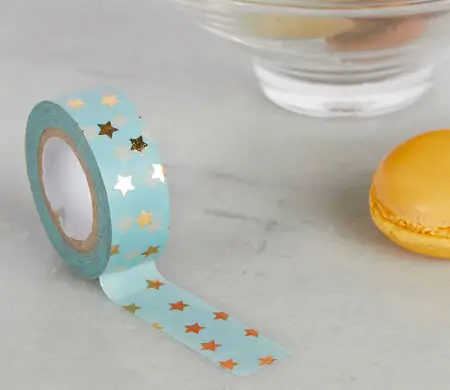 Washi tape bleu ciel avec étoiles dorées | SelfPackaging