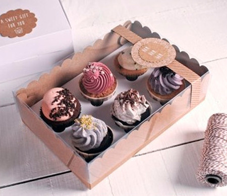 Kraft 6 cupcake box with transparent lid idea | SelfPackaging