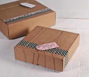Kraft gift box with cord and label 