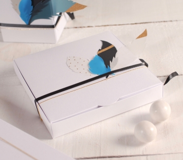 Caja de regalo plana con plumas