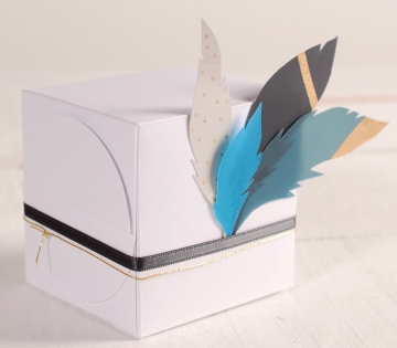 Caja de regalo cuadrada con plumas