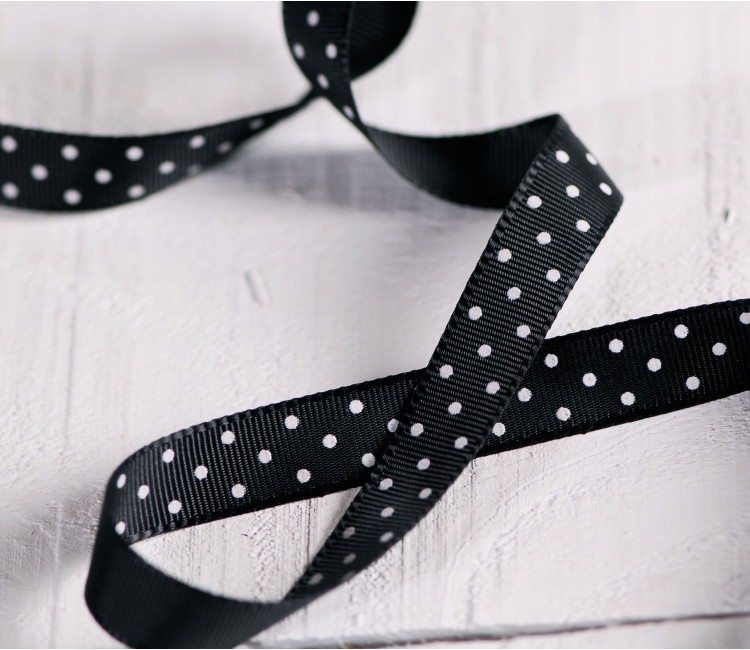 Nastro Grosgrain Nero a Pois | SelfPackaging
