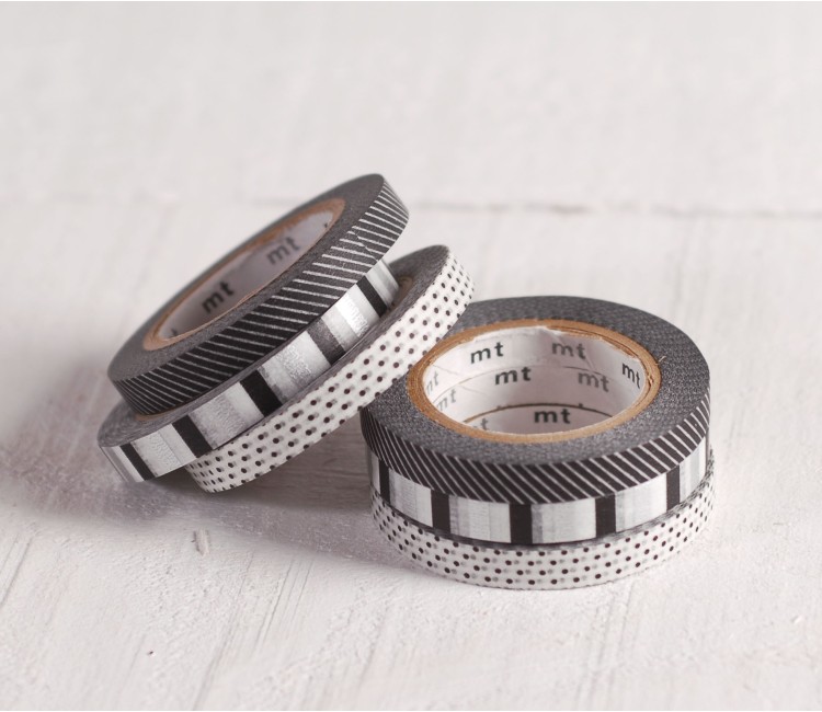 3 Washi-Tapes mit schwarz-weißen Mustern