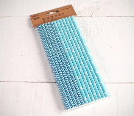 Paper Straws Decorated with Blue Prints