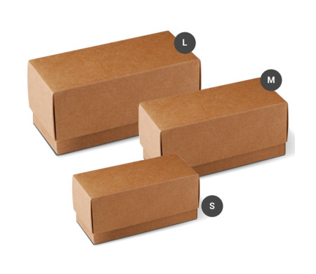 Caja de regalo rectangular con tapa en color kraft. Sencillez y elegancia.