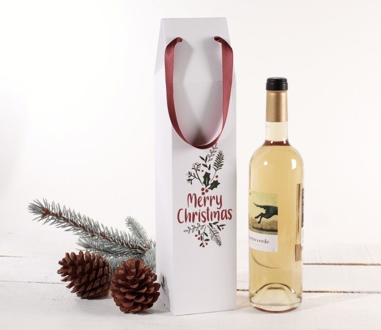 Caja de cartón para vinos con estampado navideño Caja de cartón para vinos con estampado navideño