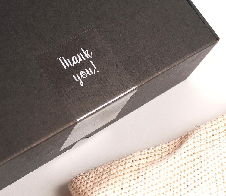 Étiquette transparente "Thank you" pour les colis