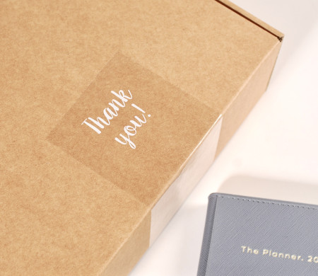 Etiqueta transparente "Thank you" para envíos