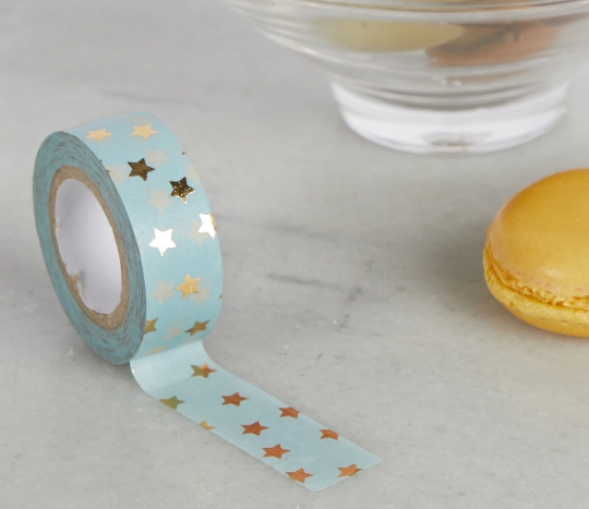 Pale blue washi tape with gold stars