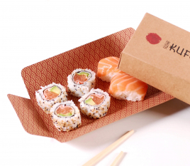 Caja de cartón para sushi con guarda-palillos